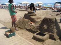 barcelona beach, barceloneta, sand castles